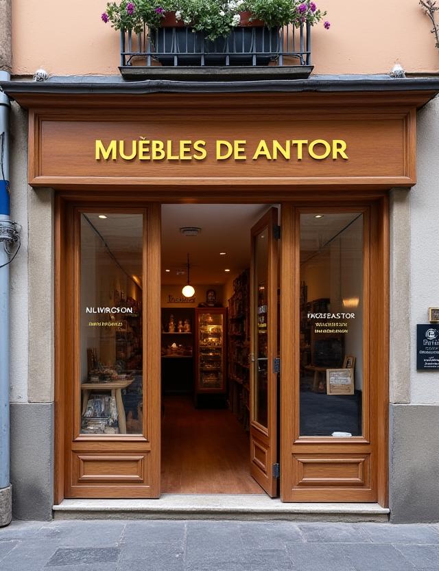Fachada de la tienda y taller de Muebles de Autor en una calle de Madrid.