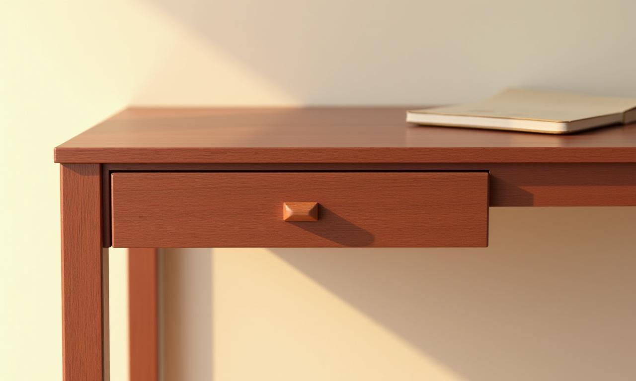 Escritorio minimalista de madera de cerezo con un cajón.