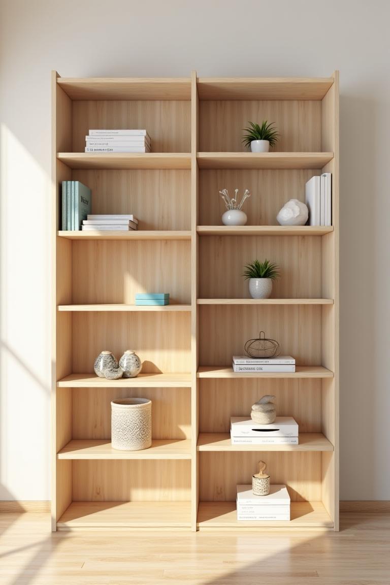 Estantería modular de pino sin tratar, configurable de varias formas.